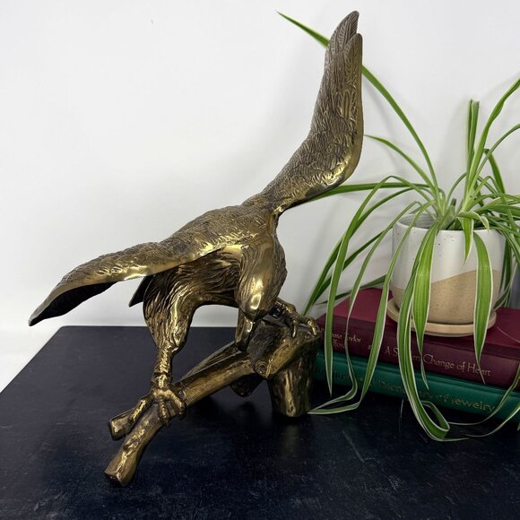 Vtg Solid Brass Eagle Sculpture 15.5" Tall Patriotic Statue Mid Century Decor - Picture 2 of 16
